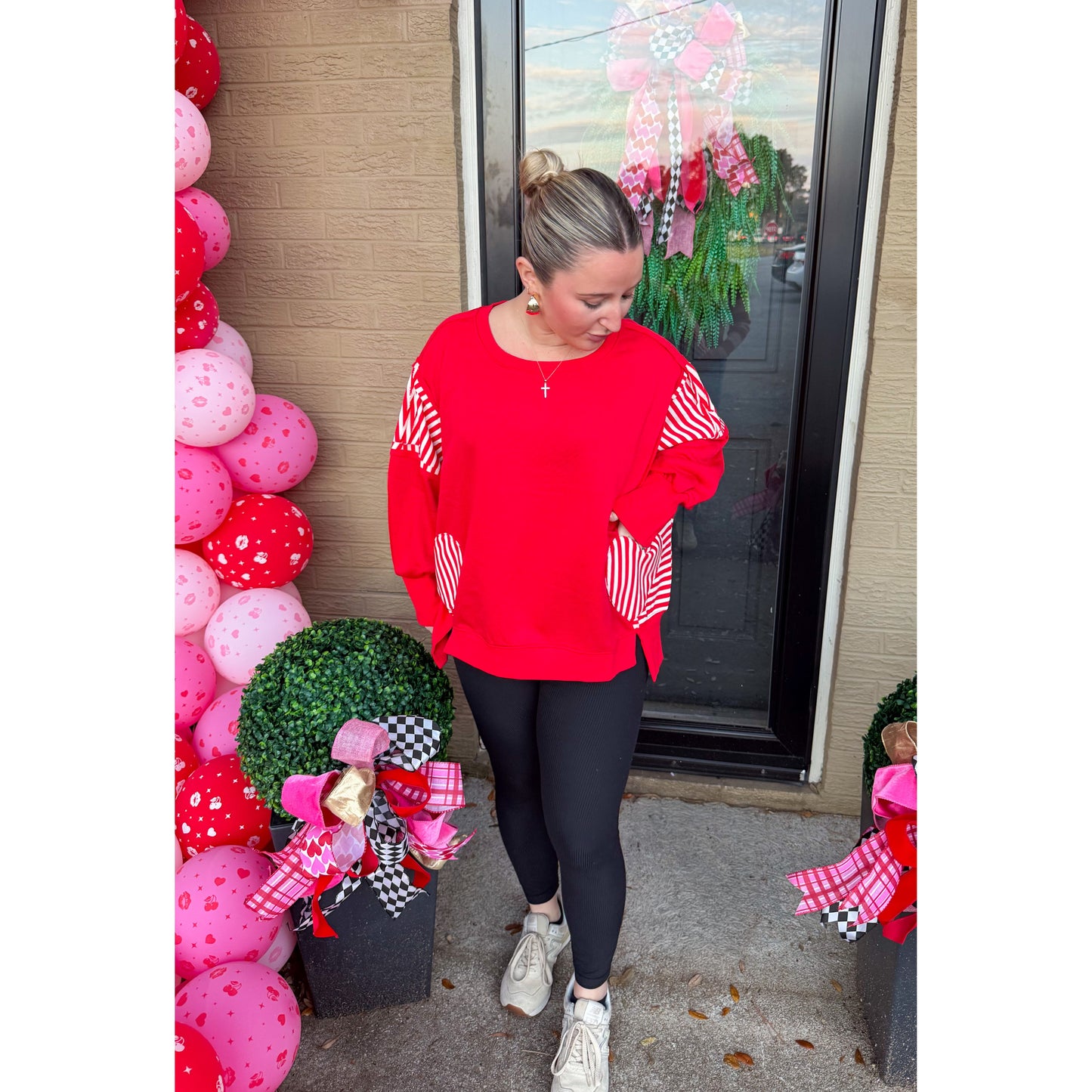 Jennifer Stripe Detail Top, Red/White