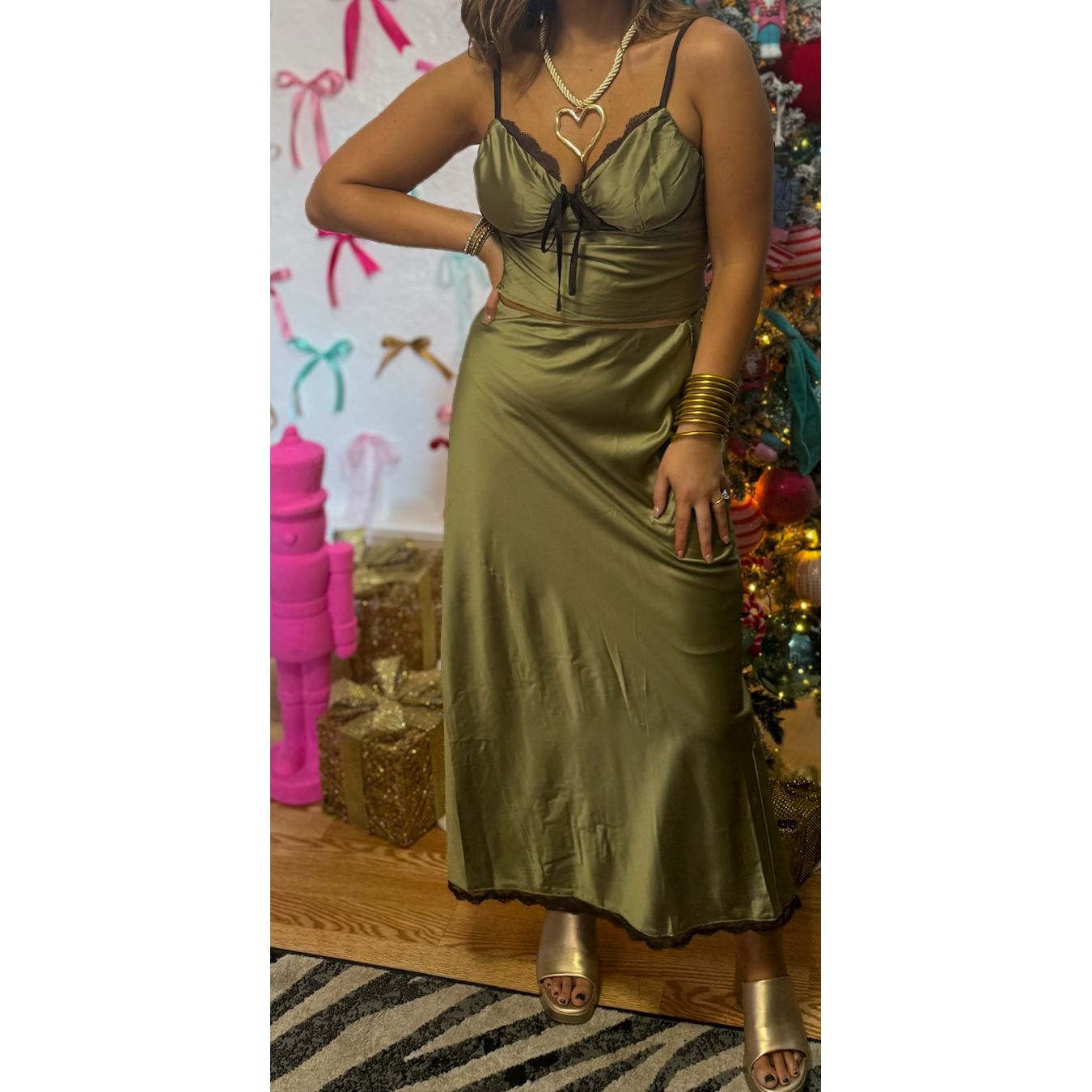 Olive Green Satin Set