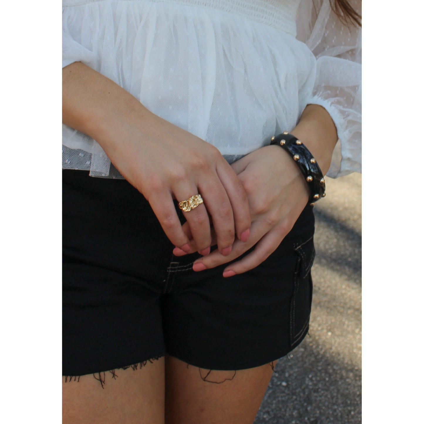Elena Stud Bracelet, Black/Gold
