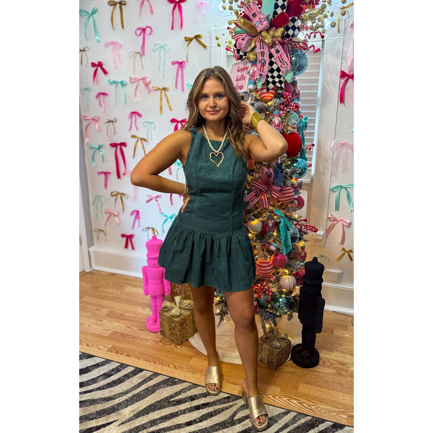 Romy Denim Mini Dress, Hunter Green