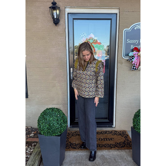 Chartreuse/Black Pattern Blouse