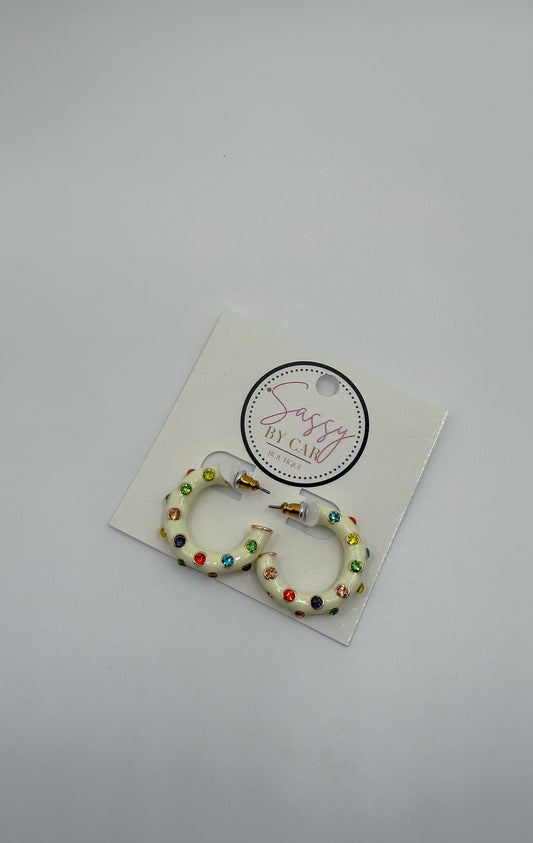 Multi Color Stud Hoops, Cream