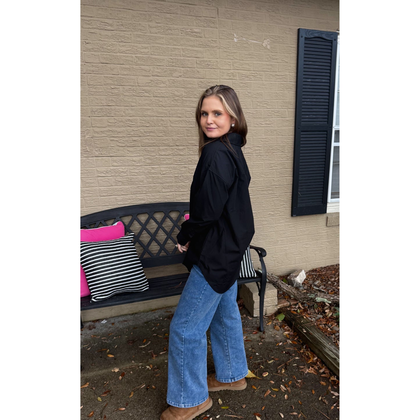 Sadie Button Down Blouse, Black