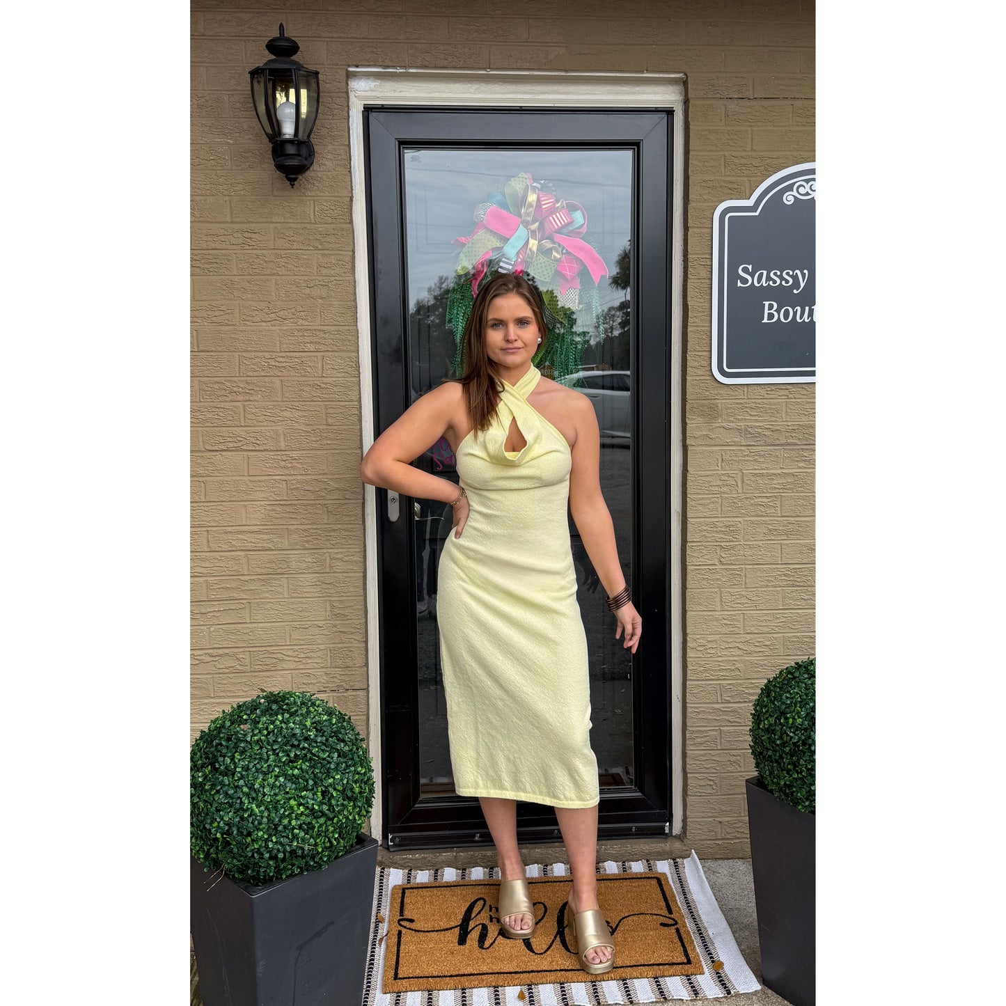 Hallie Halter Dress, Butter Yellow