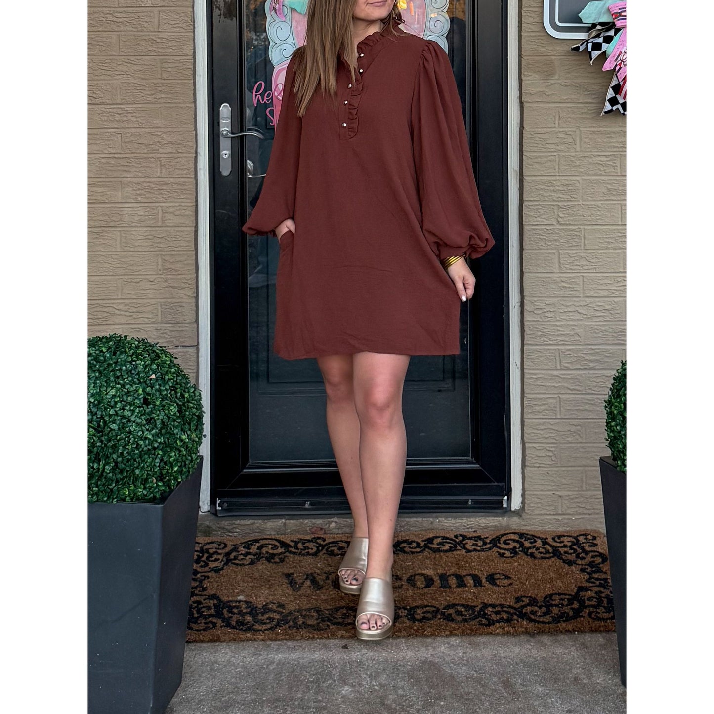 Ryleigh Mini Dress, Chocolate Brown