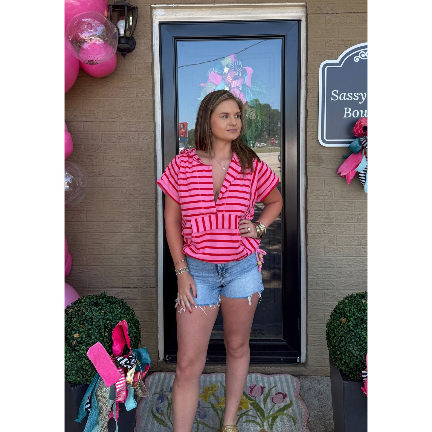 Pink/Red Stripe Top