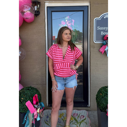 Pink/Red Stripe Top