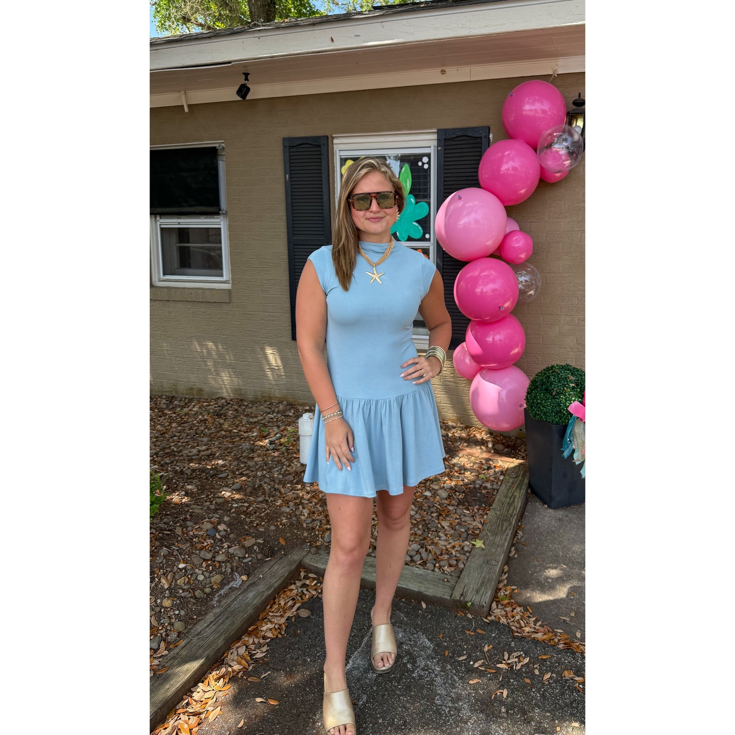 Merritt Mini Dress, Slate Blue