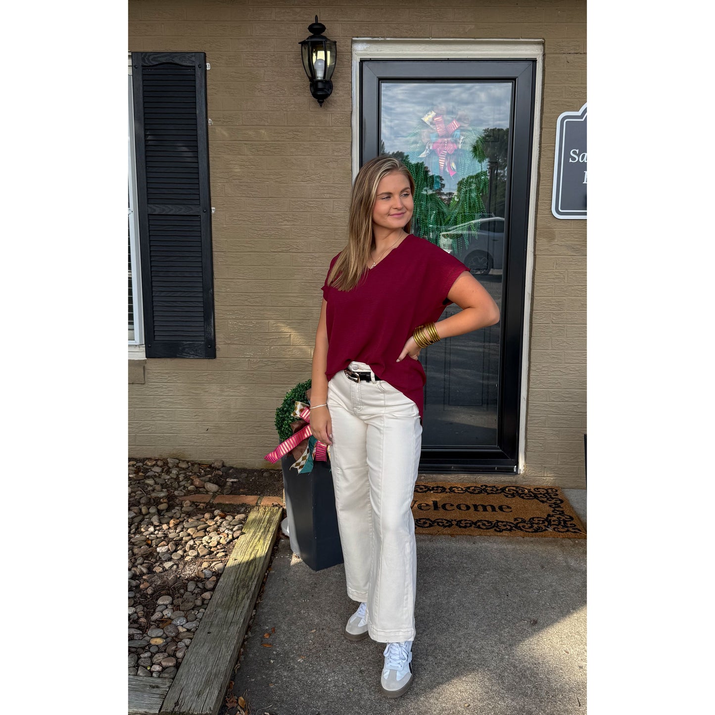 Stevie V-Neck Top, Burgundy