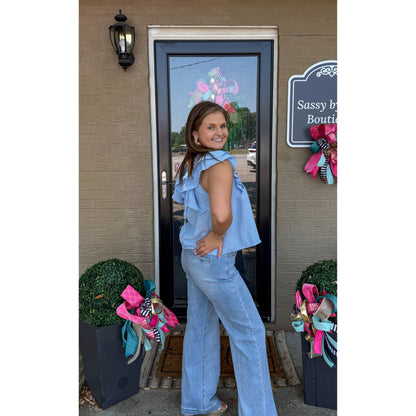 Dovie Detail Top, Sky Blue