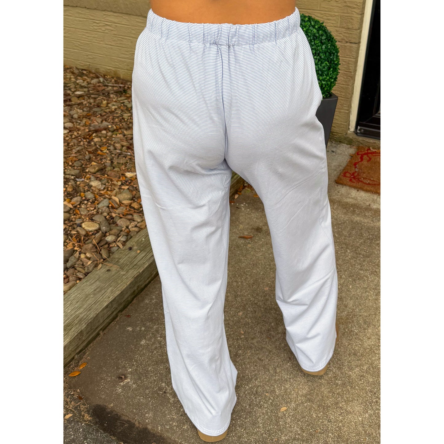 Stripe Detail Yoga Pants, Light Blue/White