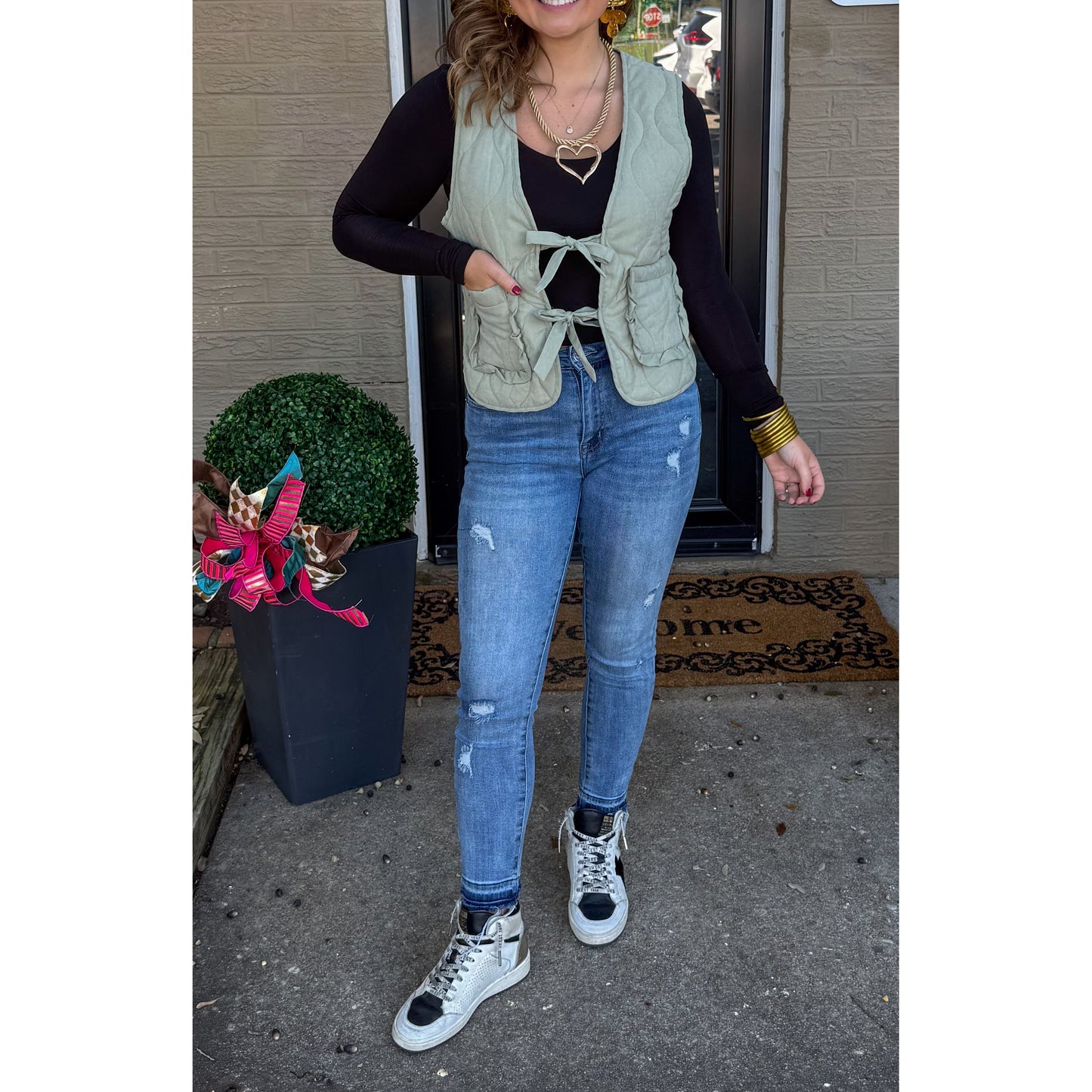 Reign Quilted Vest, Sage Green