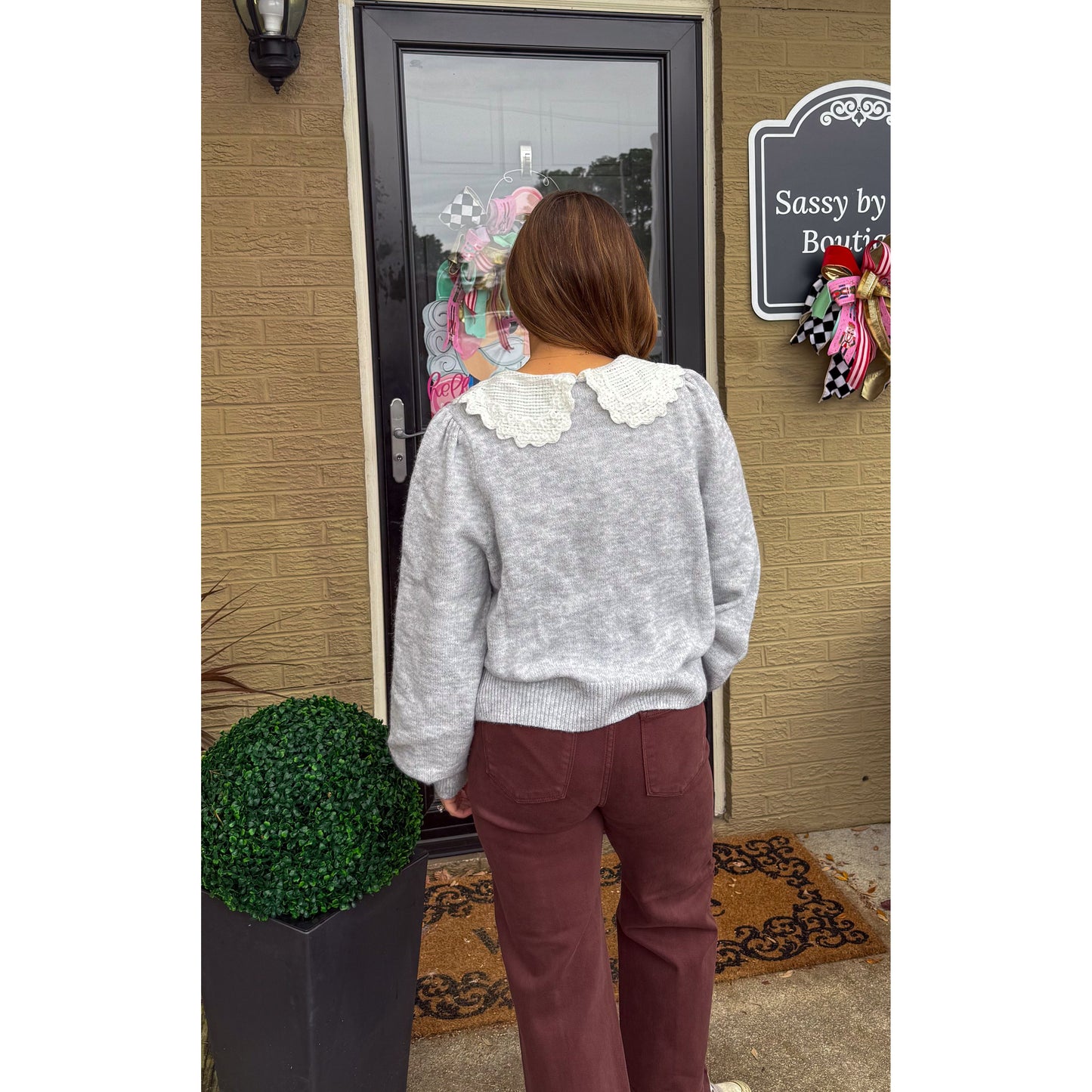 Raelynn Detail Sweater, White/Grey