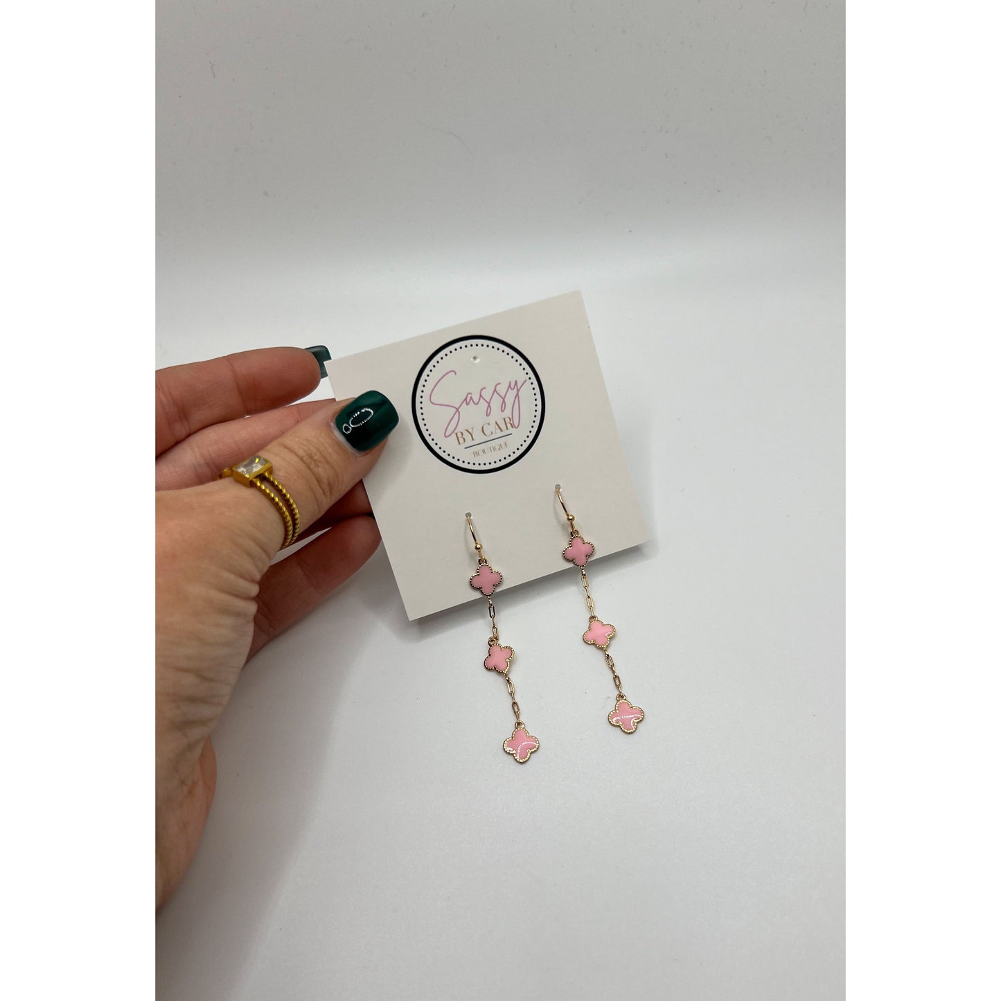 Pink Clover Dangle Earrings