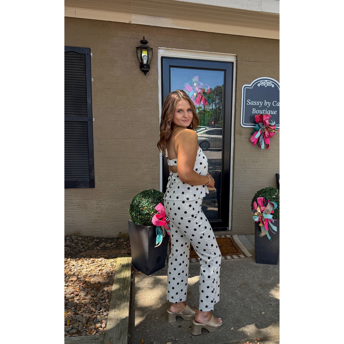 Alex Polka Dot Pants, Cream/Black