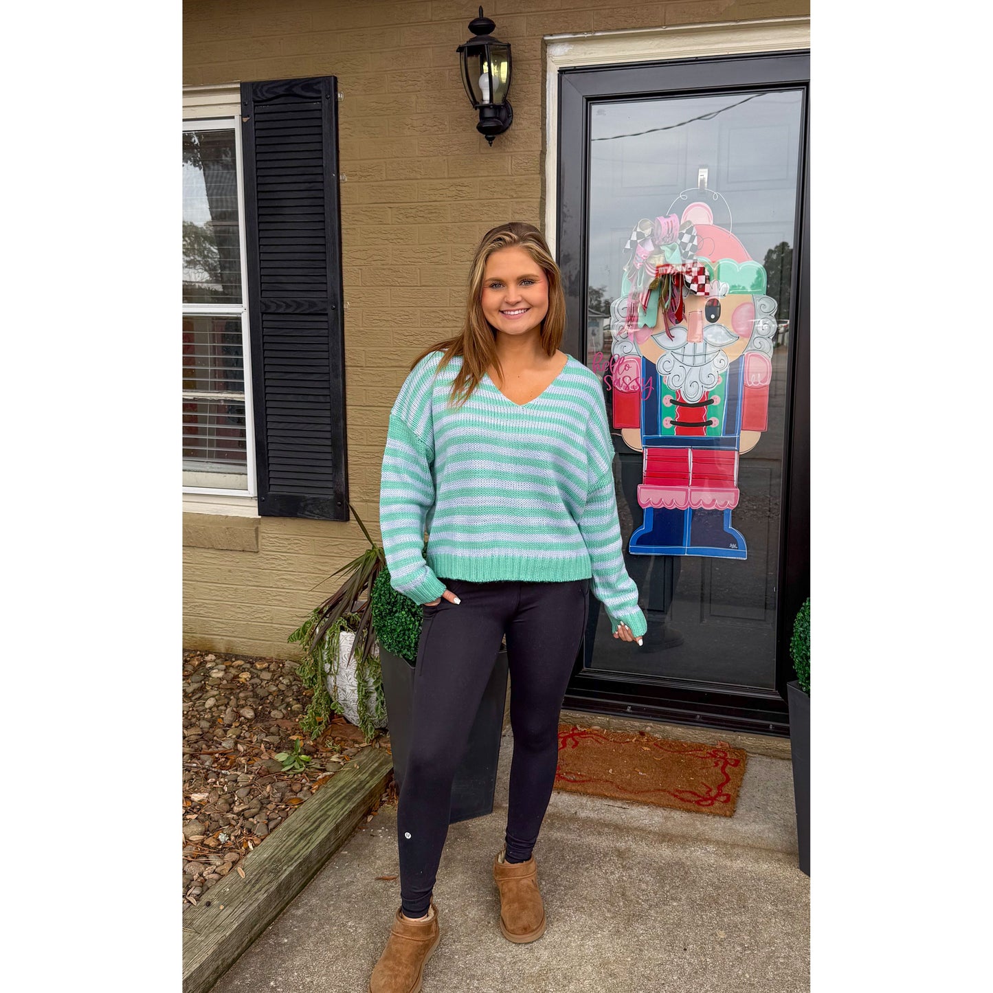 Haley Stripe Sweater, Aqua/Blue