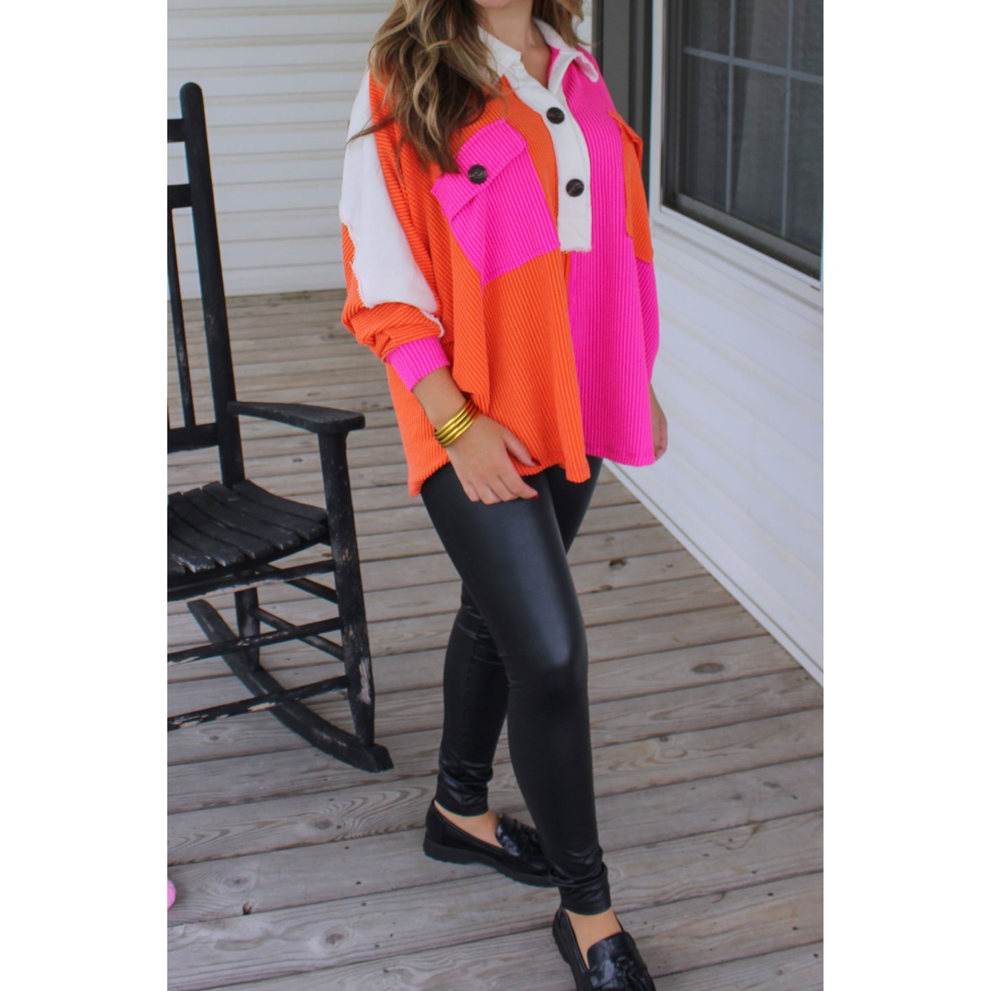 Molly Color-Block Top, Fuchsia/Orange