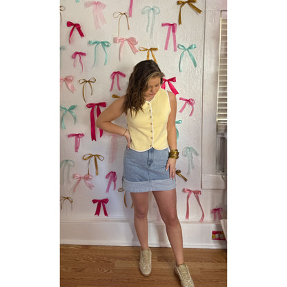 Caroline Button Vest, Butter Yellow/White