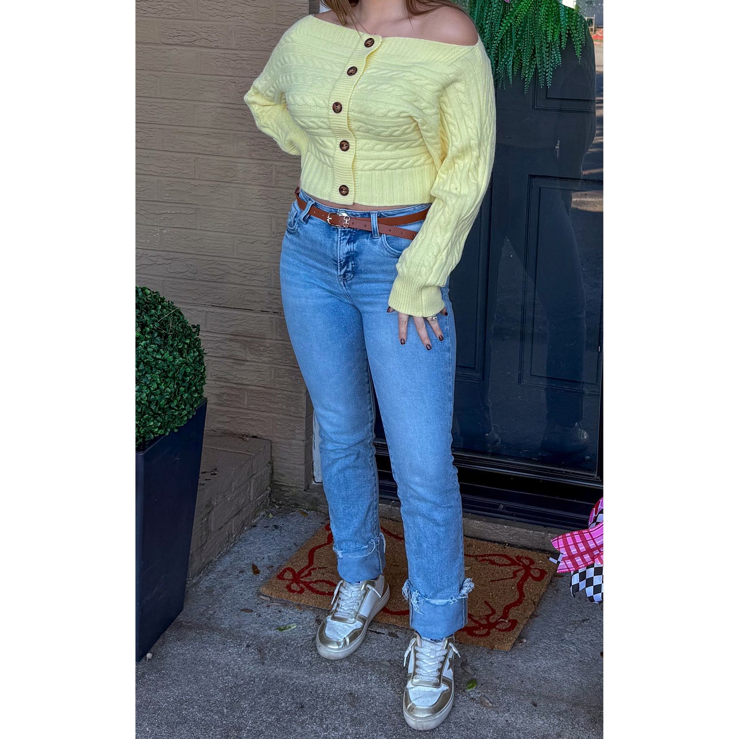 Button OTS Butter Yellow Sweater