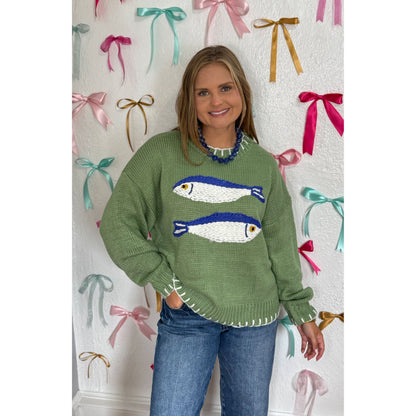 Fish Sweater, Green/Blue