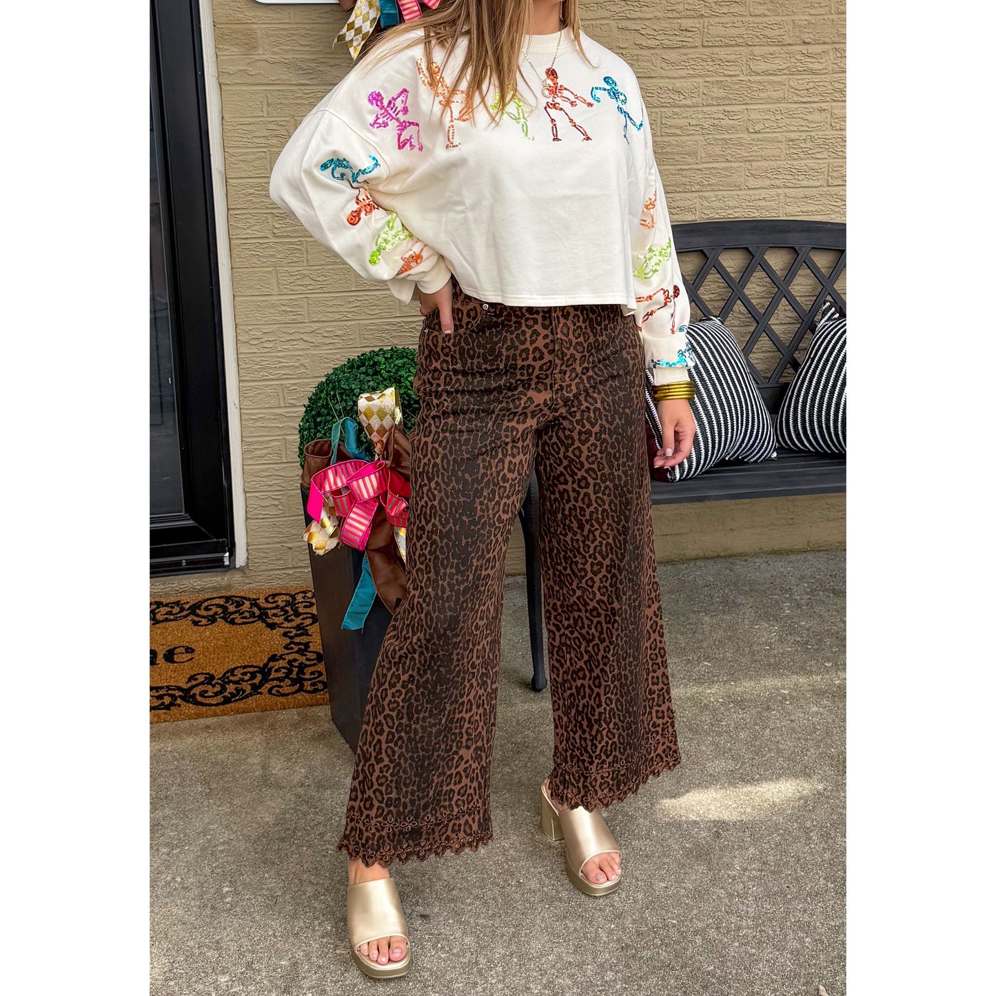 Skeleton Sequin Crop Top, Ivory Multi