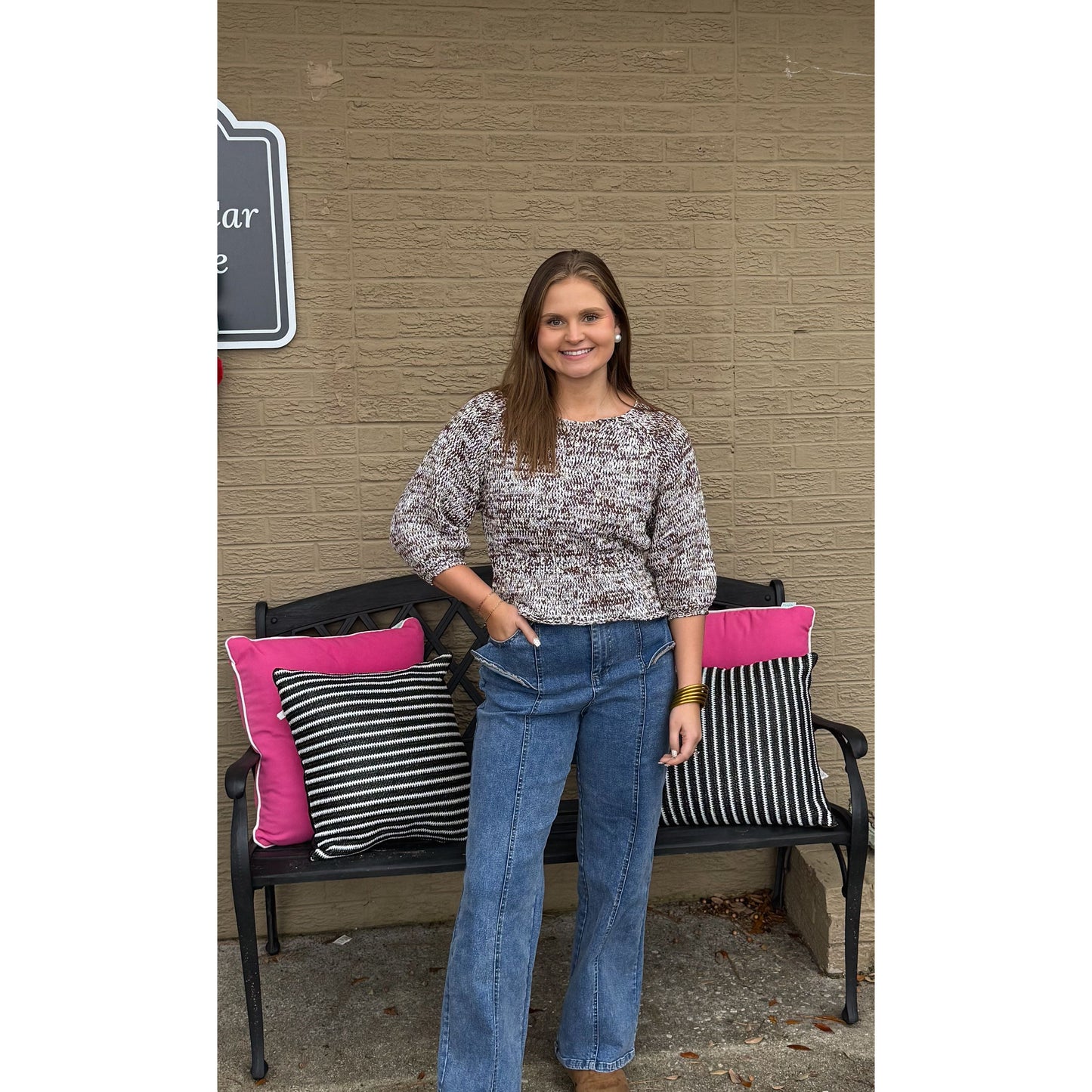 Kinsley Peplum Sweater Top, Dark Oak