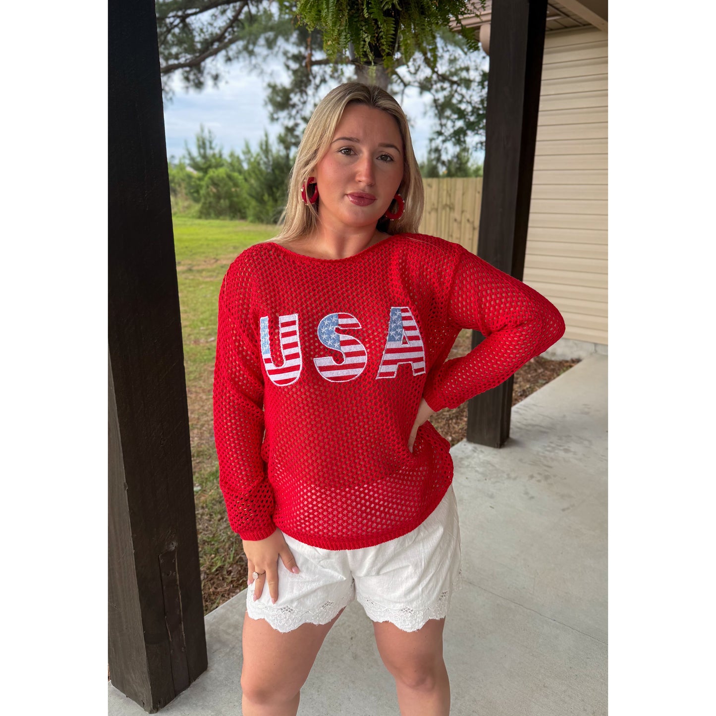 USA Crochet Top, Red