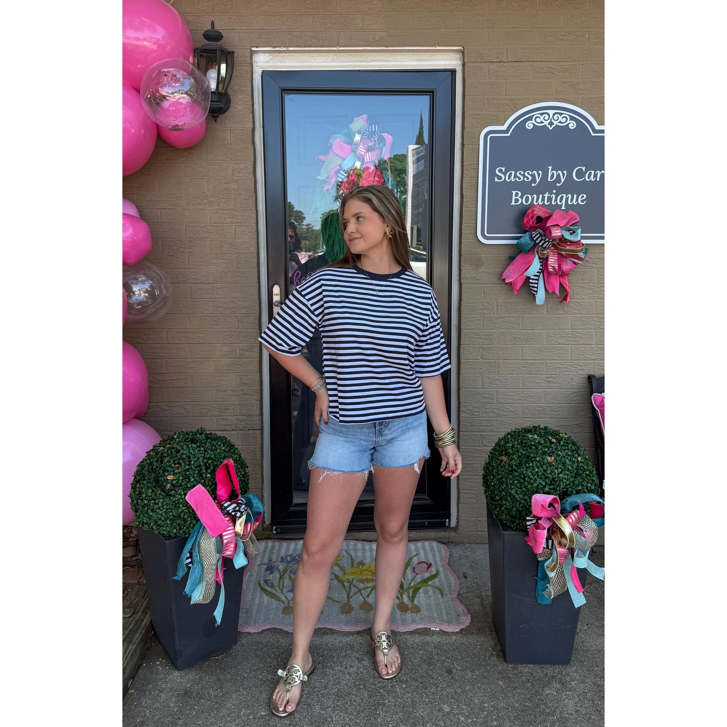 Navy/White Stripe Top