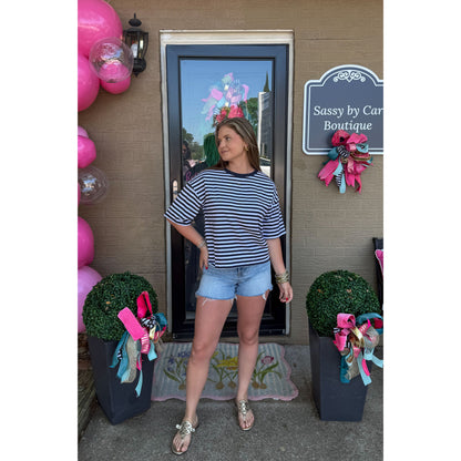 Navy/White Stripe Top