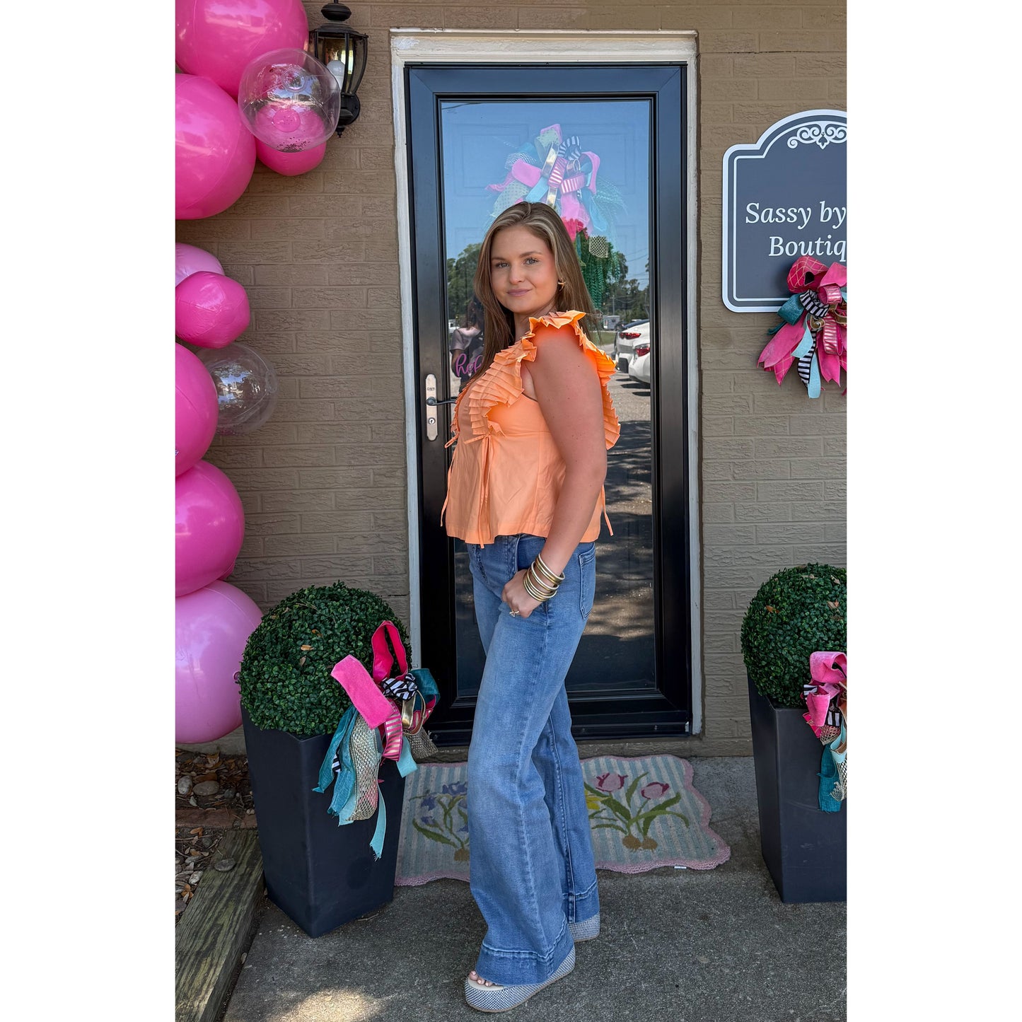 Ruffle Detail Top, Apricot