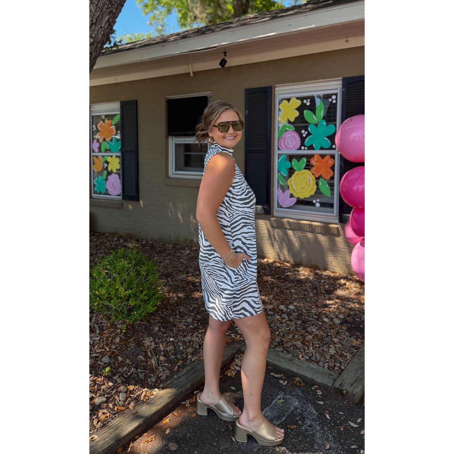 Zebra Mini Dress, Black/White