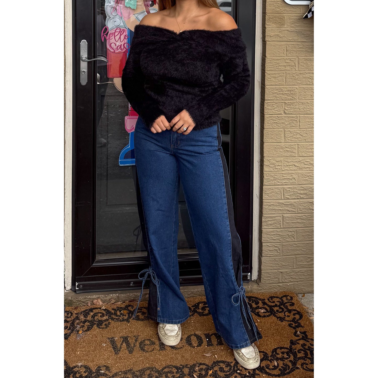 OTS Fuzzy Knit Sweater, Black