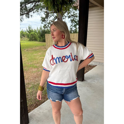 America Puff Short Sleeve Sweater