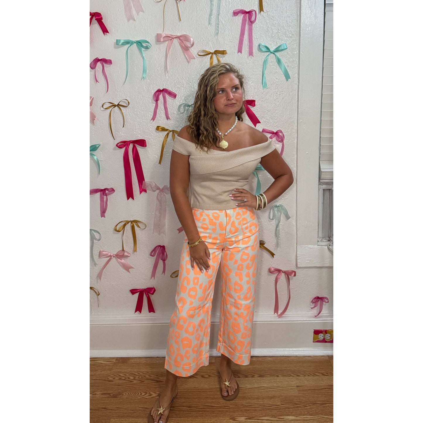 Neon Orange Leopard Wide Leg Pants