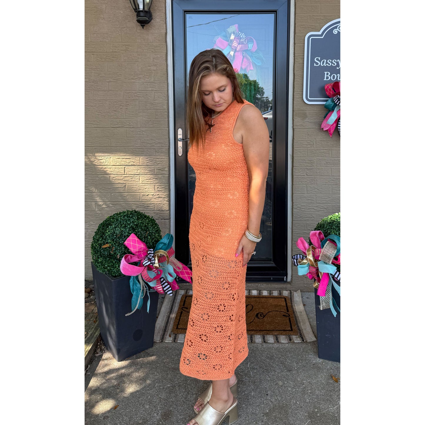 Dahlia Knit Midi Dress, Orange