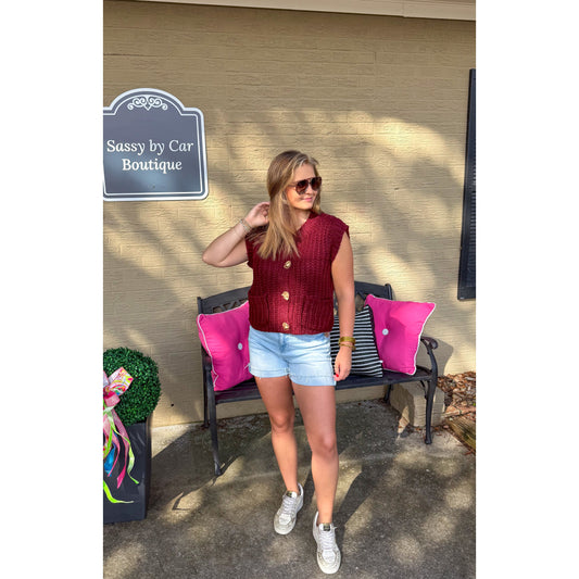 Gia Chunky Knit Top, Garnet
