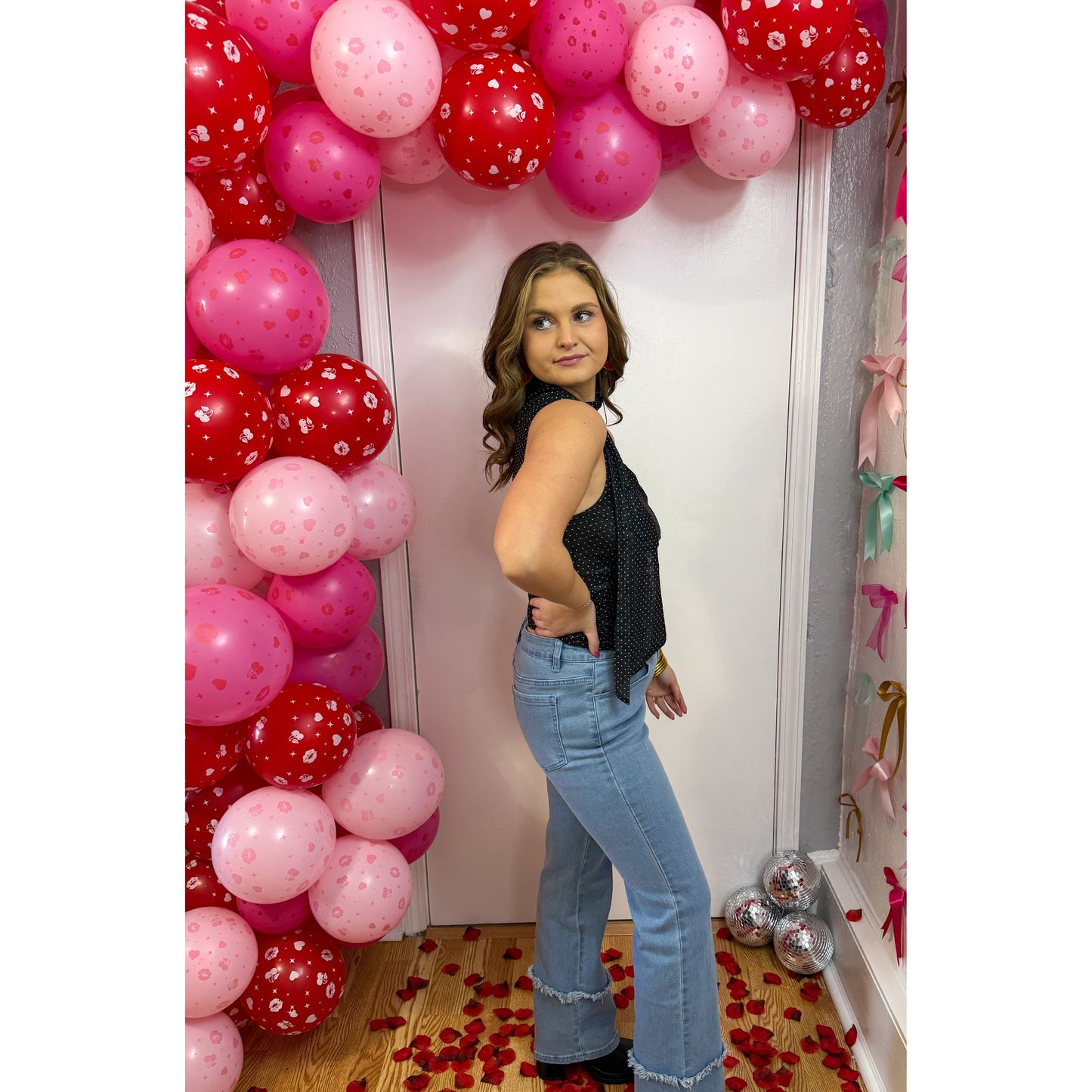 Esme Scarf Detail Top, Black/White