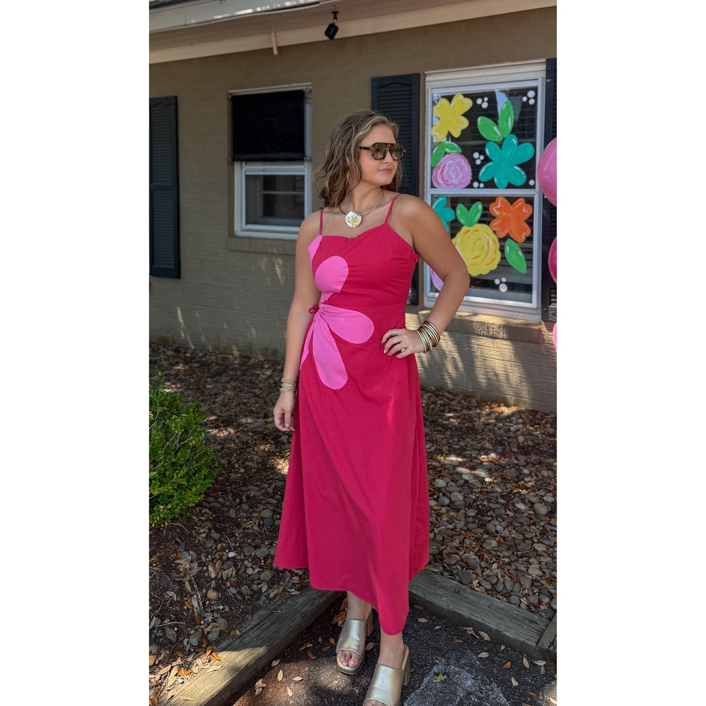 Daisy Midi Dress, Pink/Red