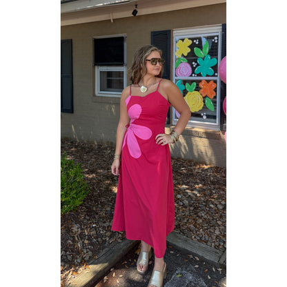 Daisy Midi Dress, Pink/Red