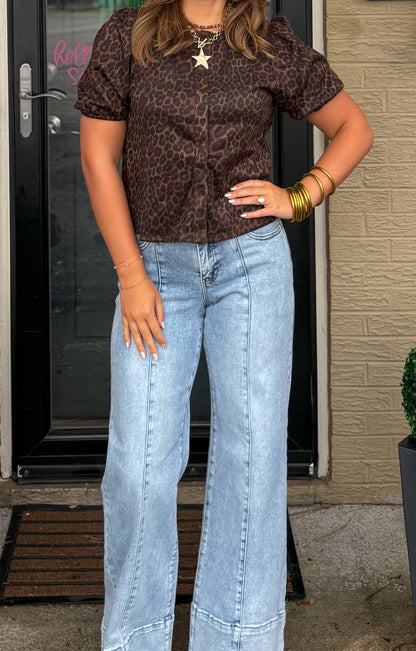 Baylor Leopard Detail Top, Brown Multi