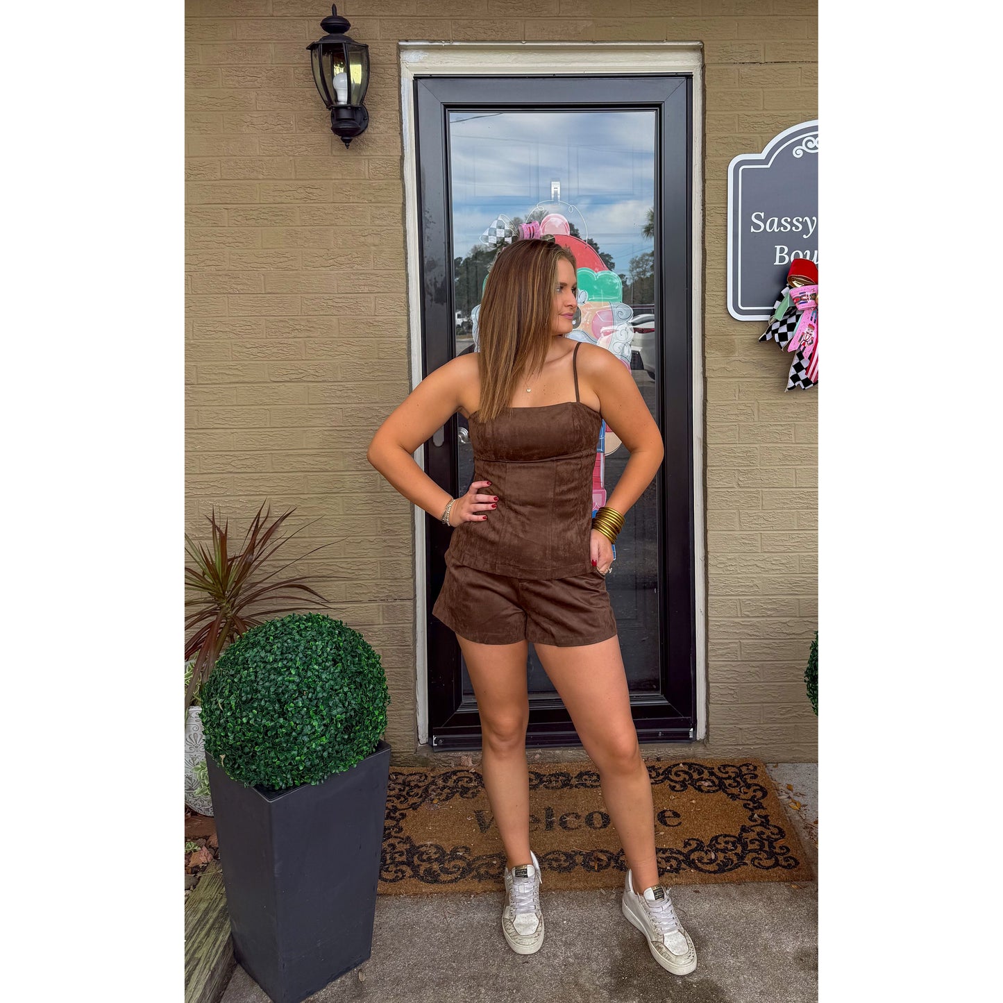 Isla Faux Suede Set, Brown