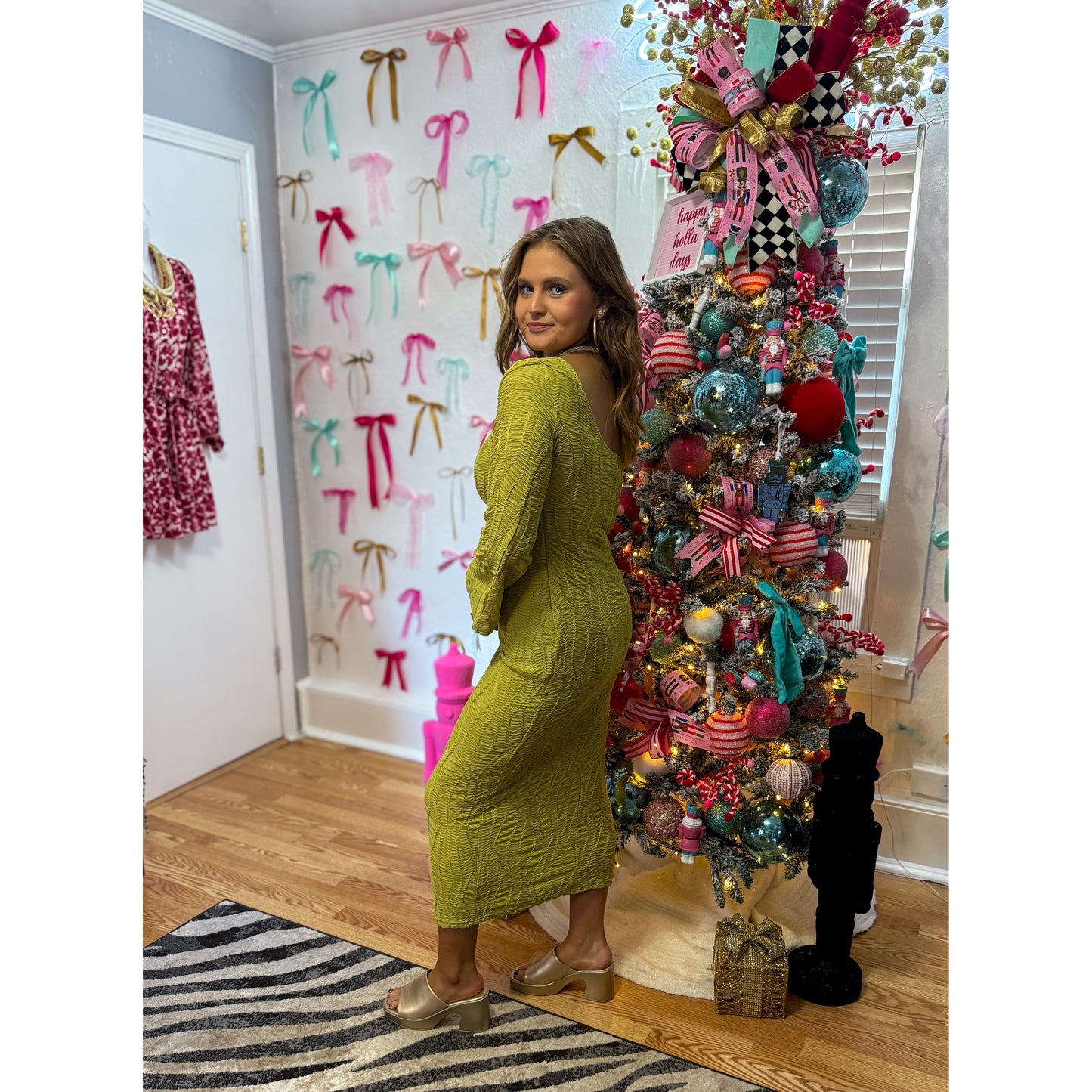 Esme Midi Fitted Dress, Avocado