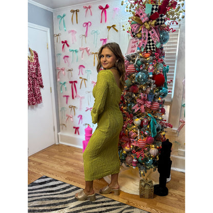 Esme Midi Fitted Dress, Avocado