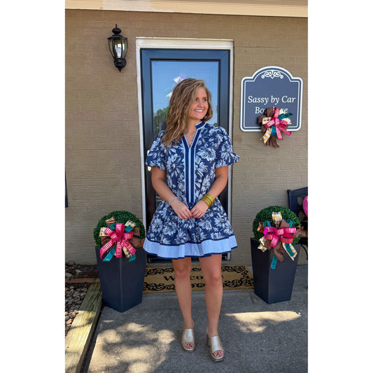 Lydia Floral Mini Dress, Navy Multi