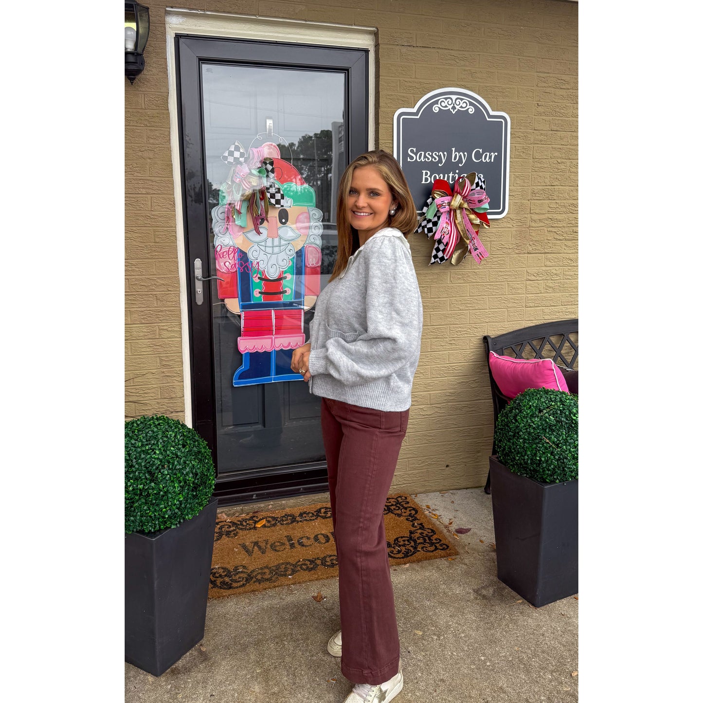 Raelynn Detail Sweater, White/Grey