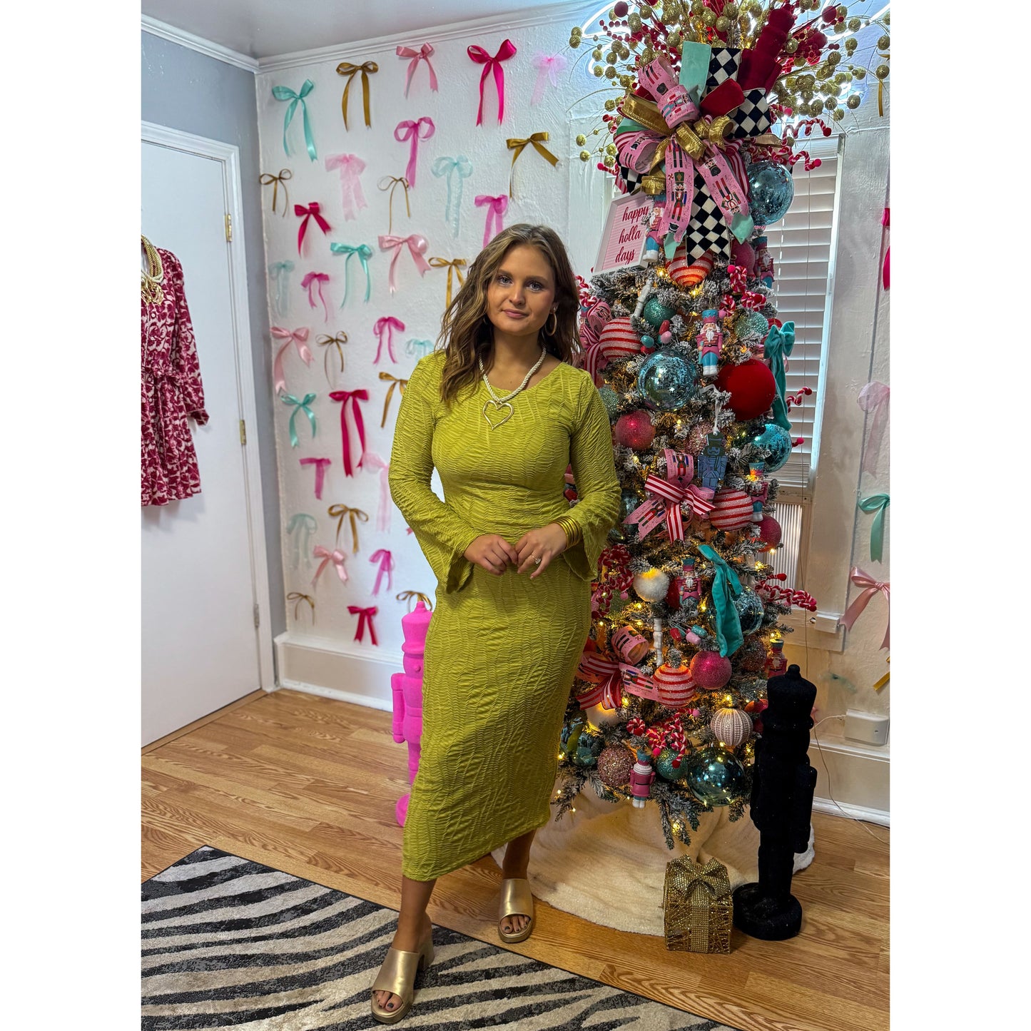 Esme Midi Fitted Dress, Avocado