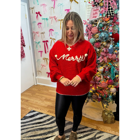 Merry Sweater, Red/Ivory