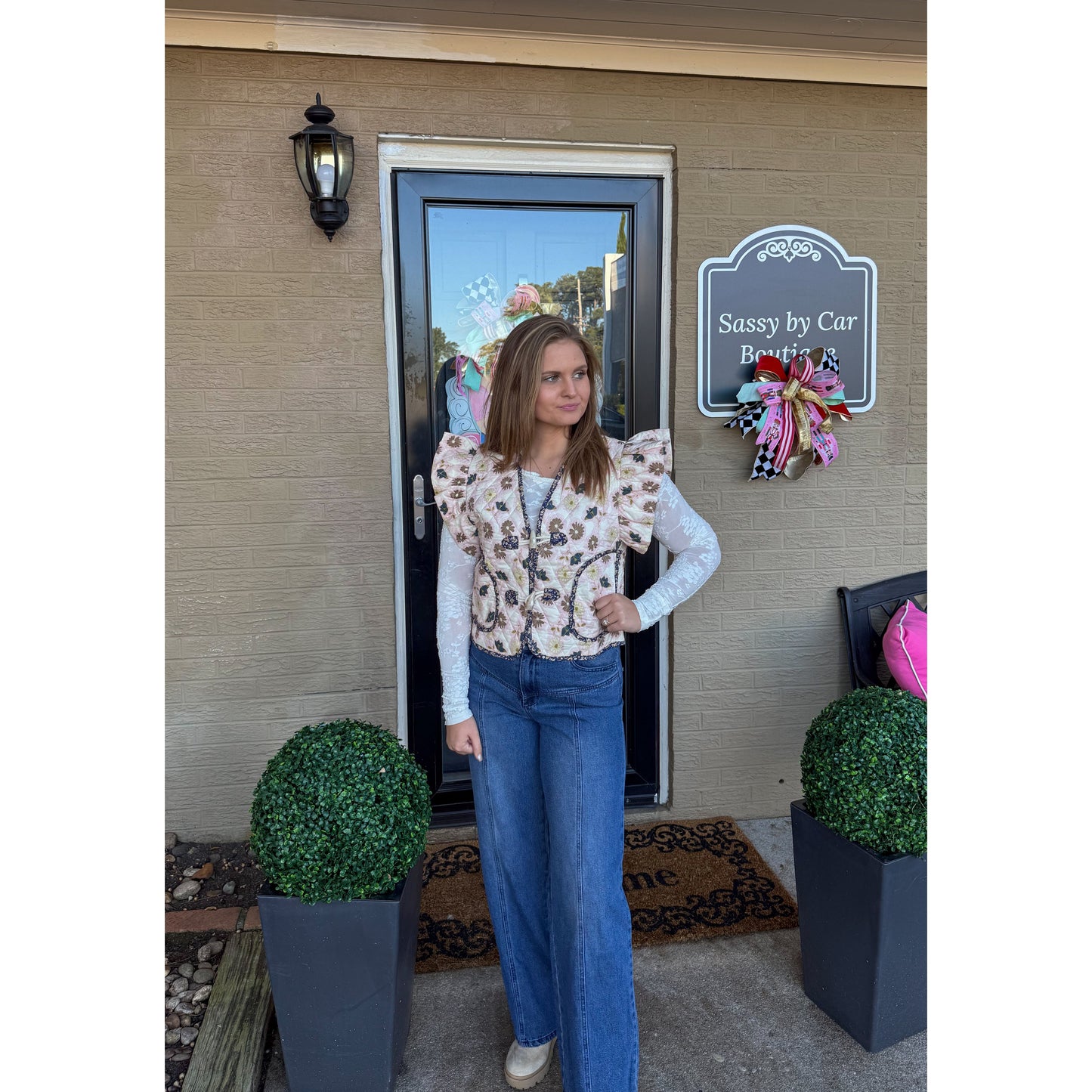 Floral Detail Quilted Vest