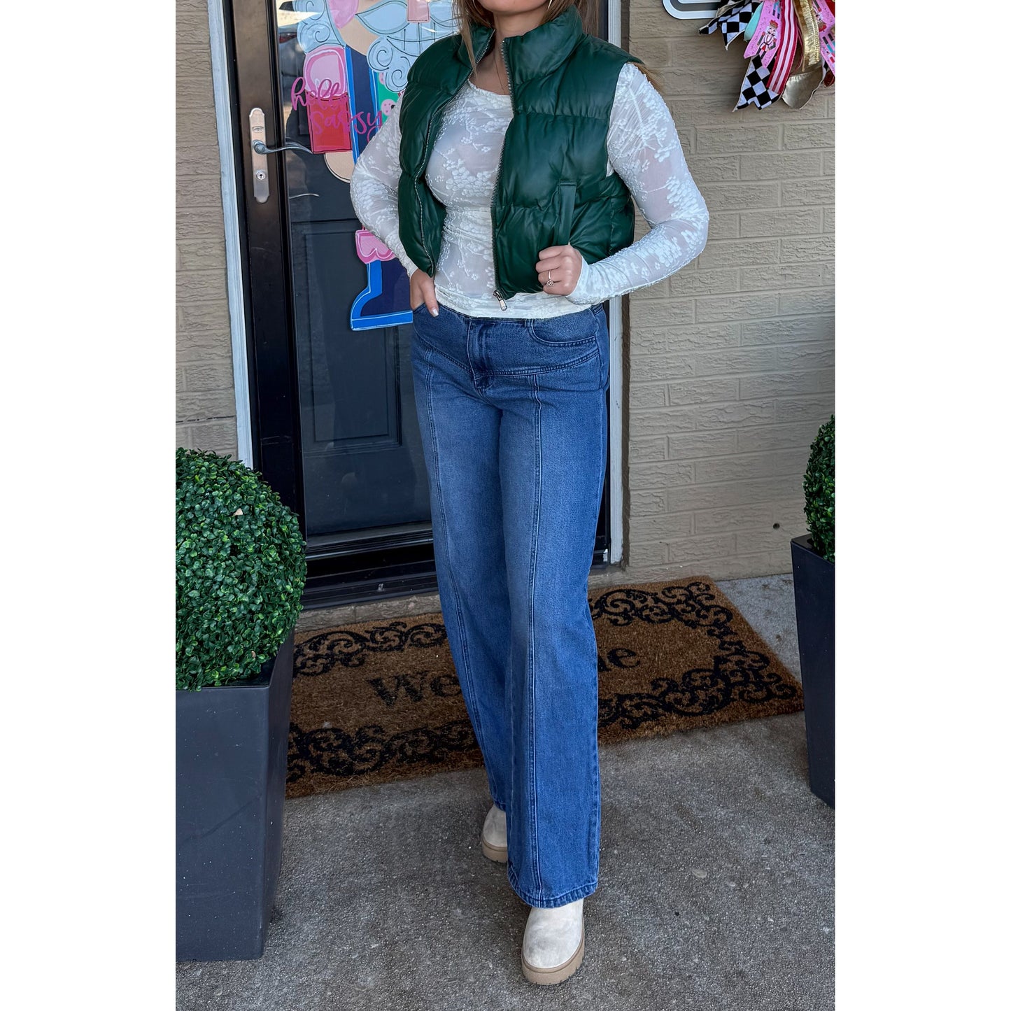 Raelyn Faux Leather Puffer, Hunter Green