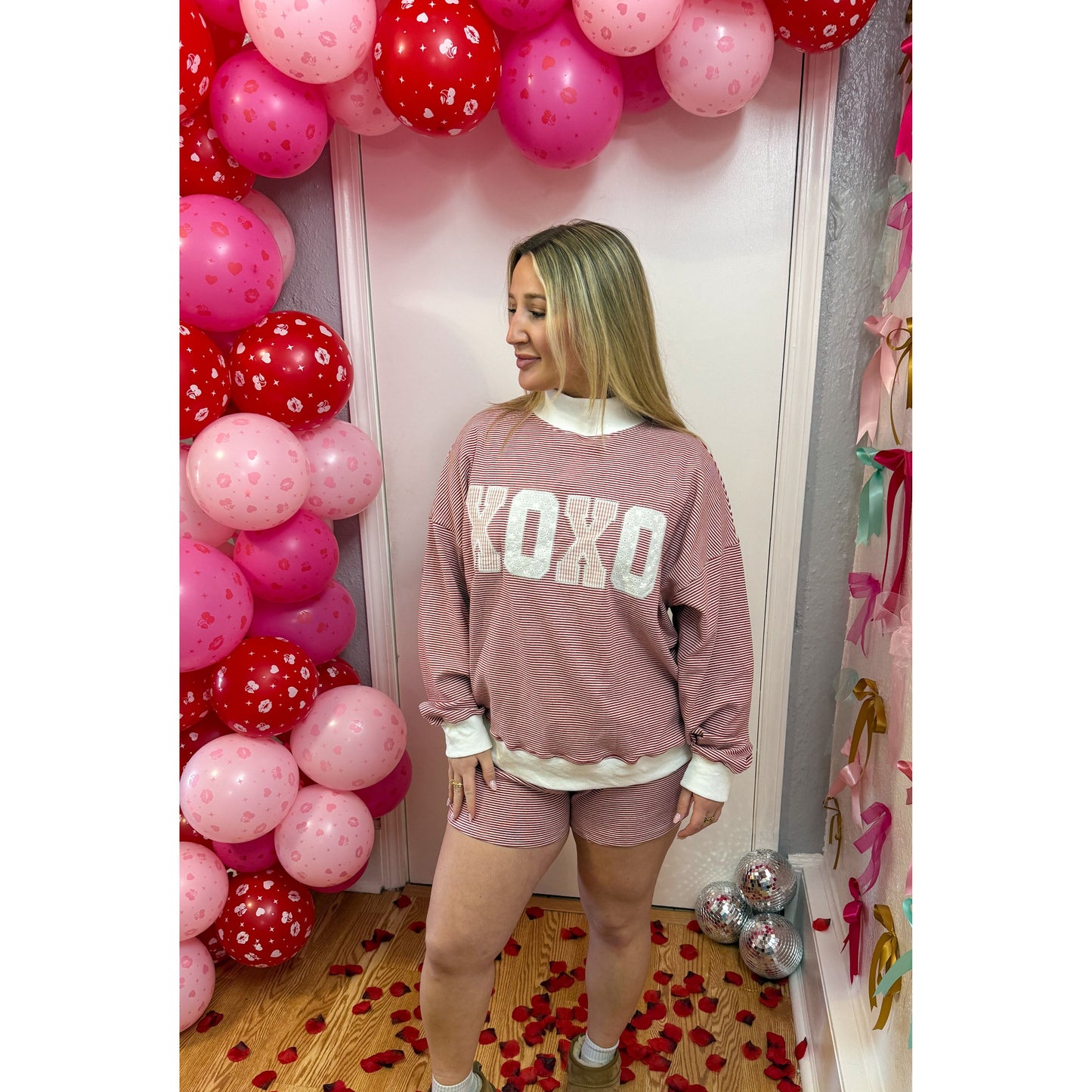 XOXO Stripe Lounge Set, Red/White